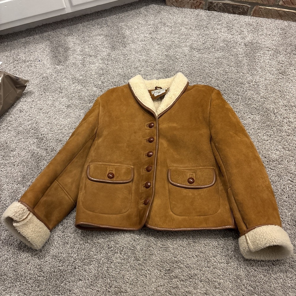 Women's Tan Shearling-Trim Suede Jacket